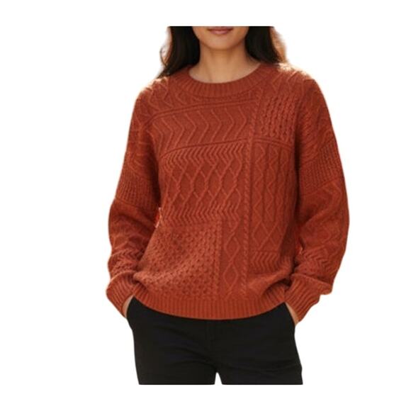 Time and Tru Women's Large Red Mixed Stitch Long Sleeve Round Neck Sweater - Picture 1 of 13